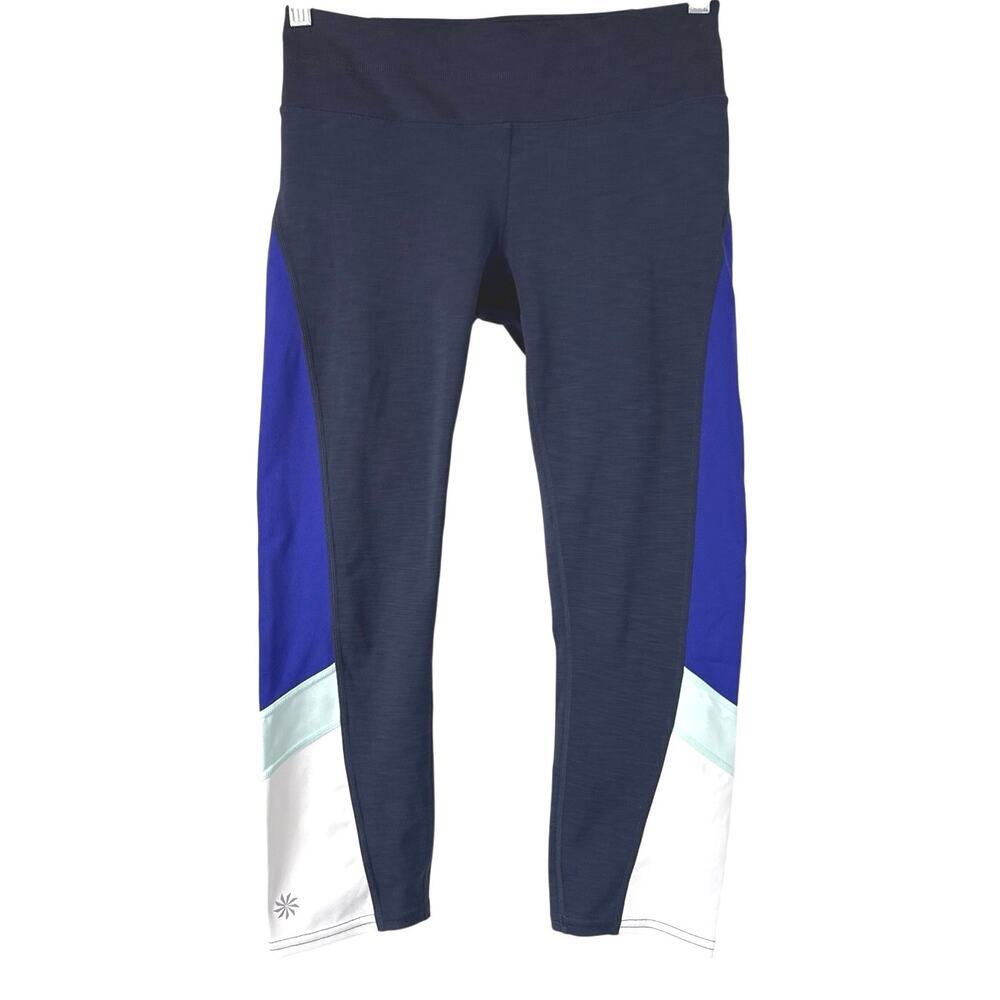 Athleta Colorblock Sonar Capri Leggings Size S Dark Blue White Athletic